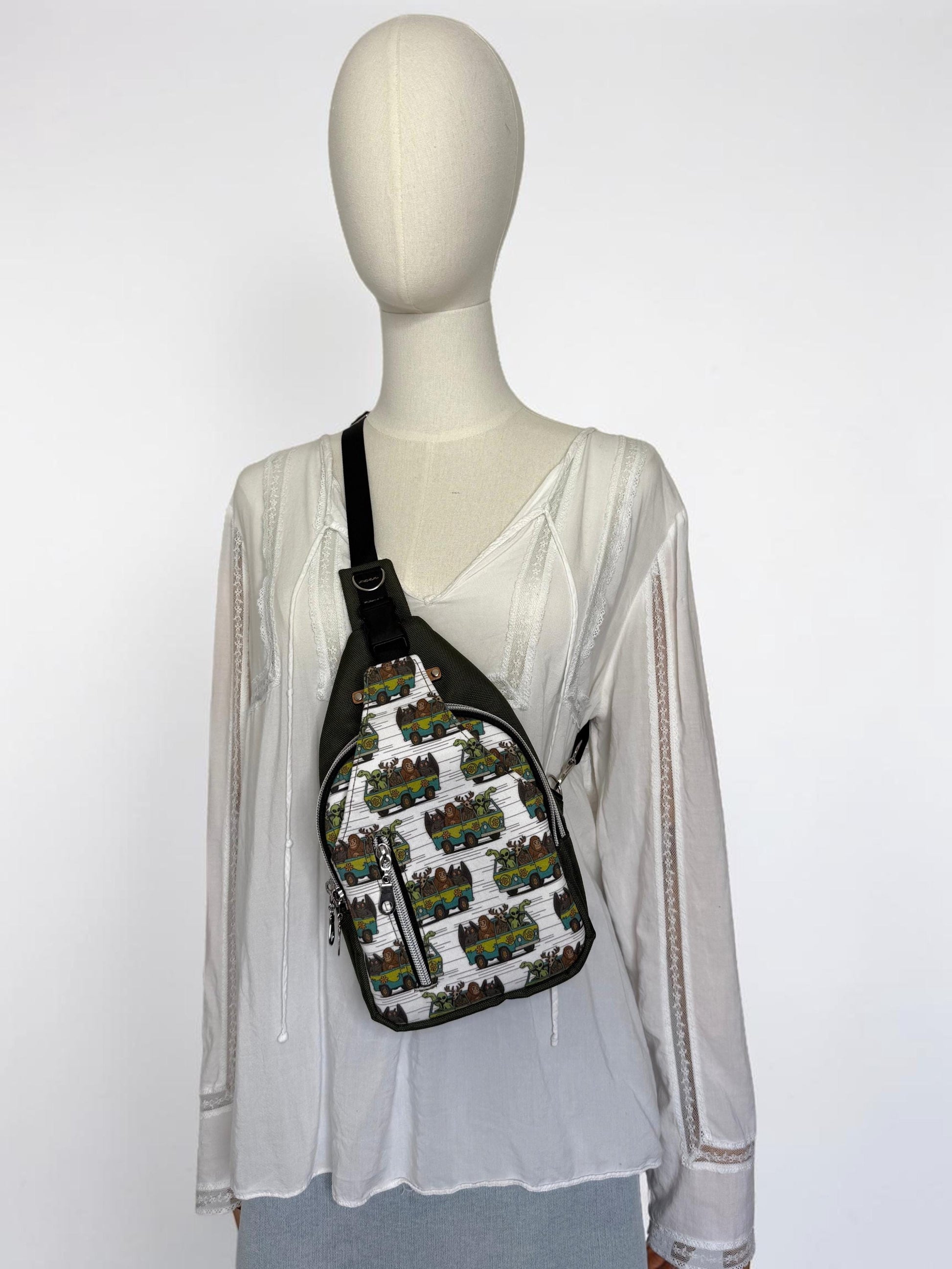 Cryptids in Mystery Machine Sling Bag that's Surprisingly Spacious