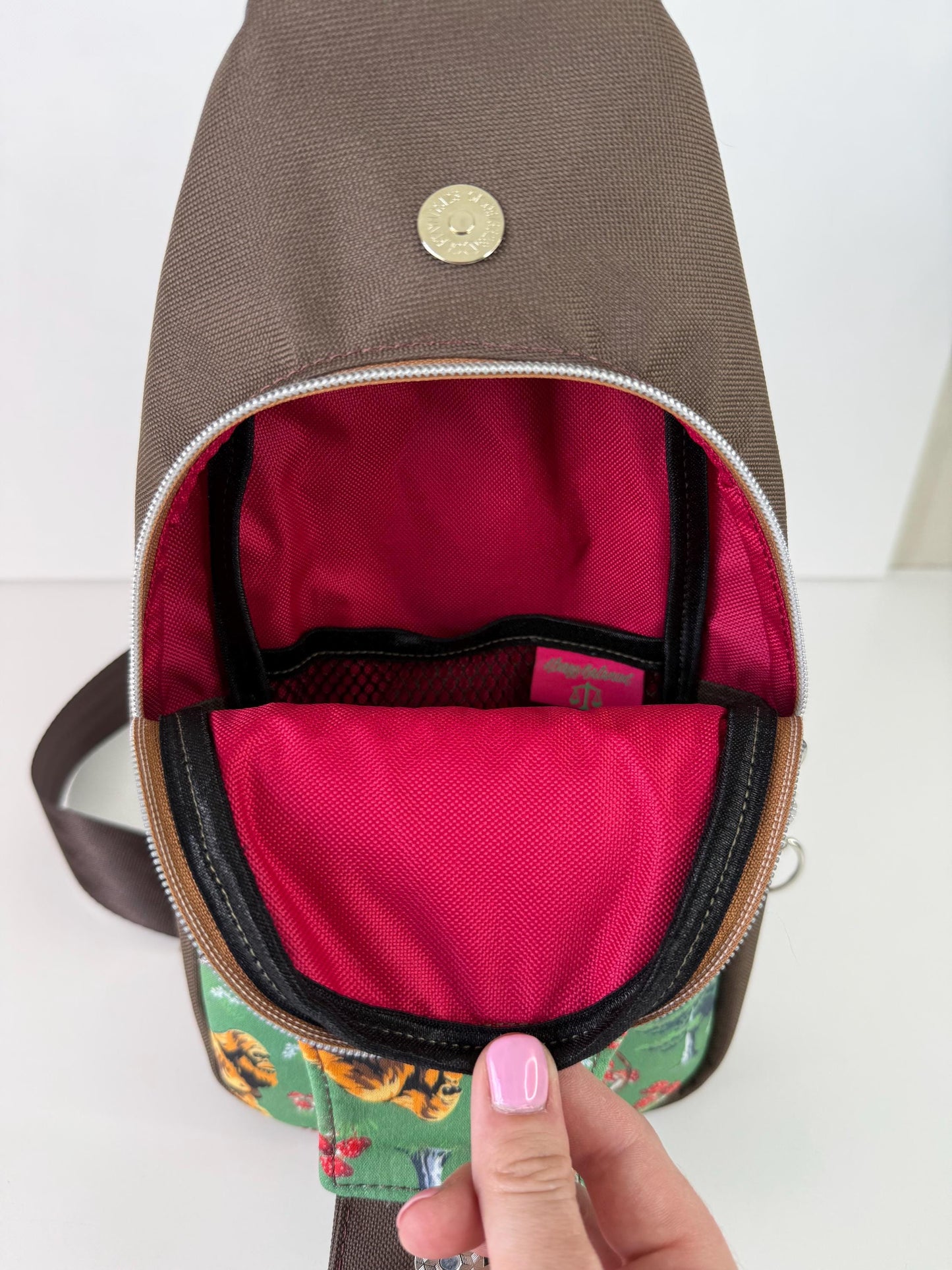 Bigfoot Picking Mushrooms Sling Bag Crossbody Retro Style