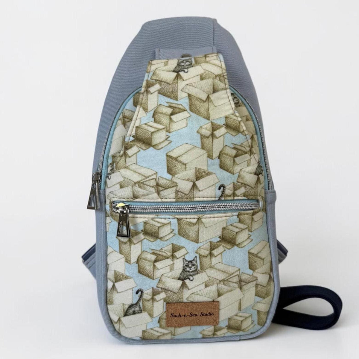 Grey Tabby Cat in Boxes Retro Style Sling Bag