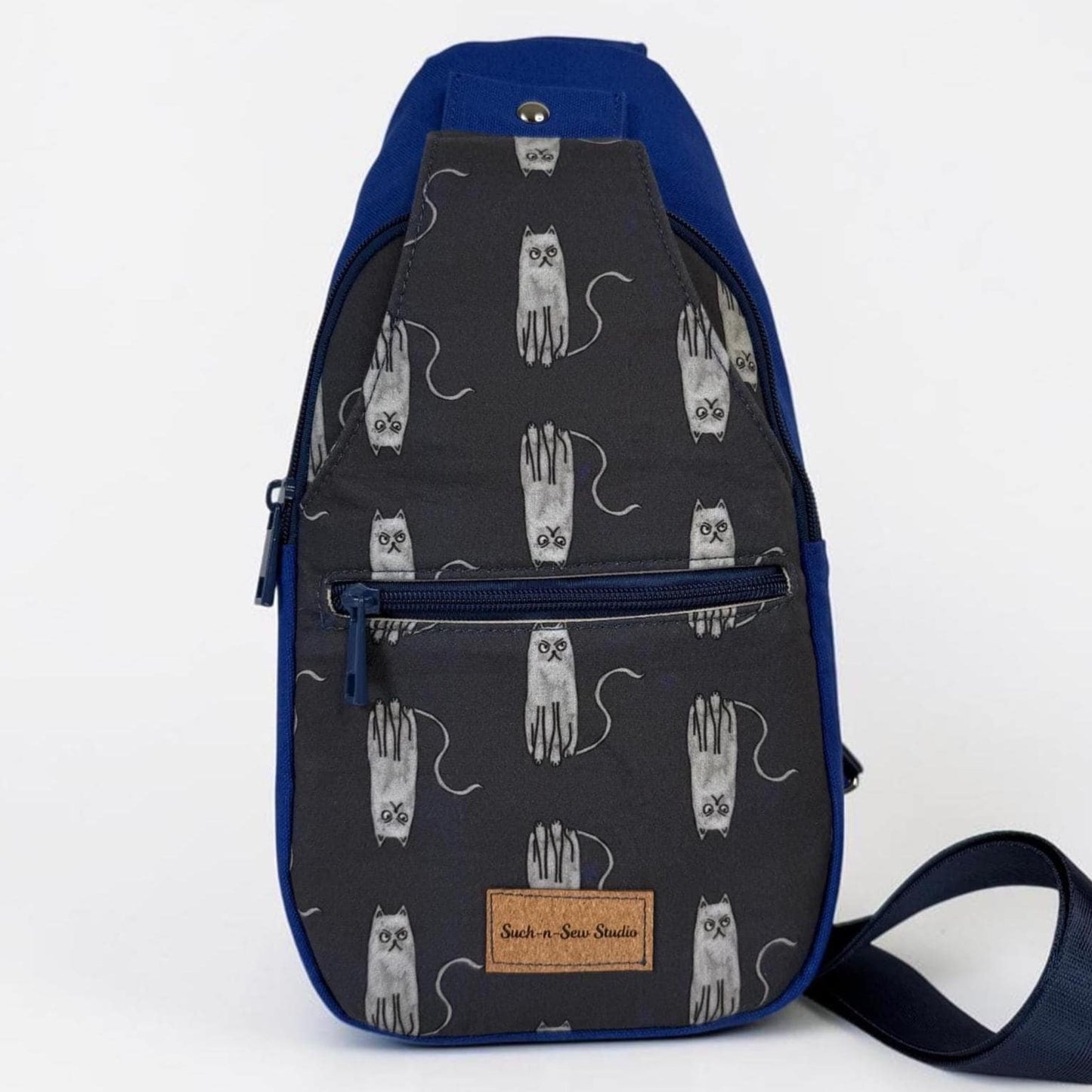 Grouchy Grey Cat Retro Sling Bag