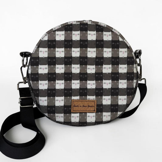 Cat Gingham Circle Crossbody Bag Purse