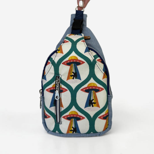 Alien Abducting Bigfoot Sling Crossbody Bag