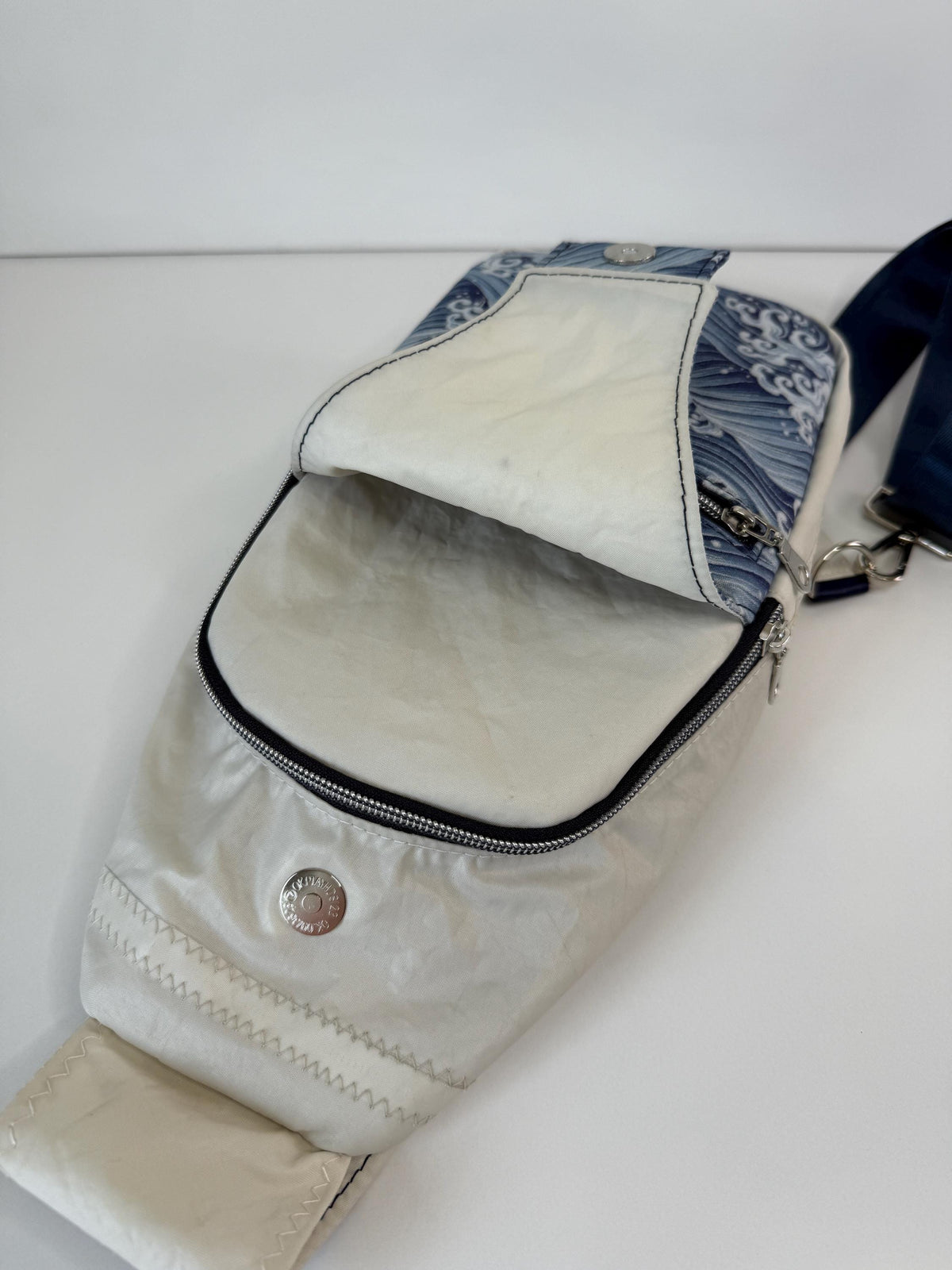 Upcycled Sailcloth with Waves Sling Bag