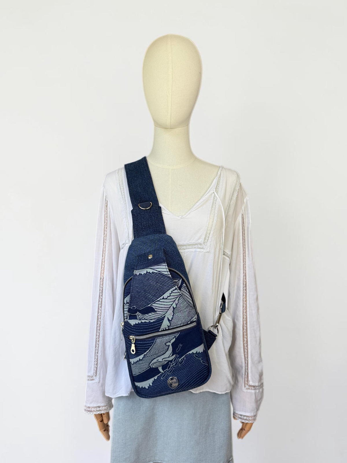Whale Life with Denim Sling Bag