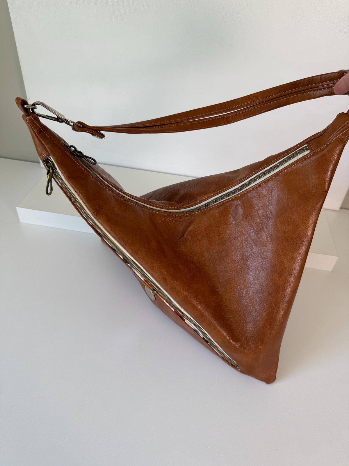 Faux Leather Triangular Shoulder Bag