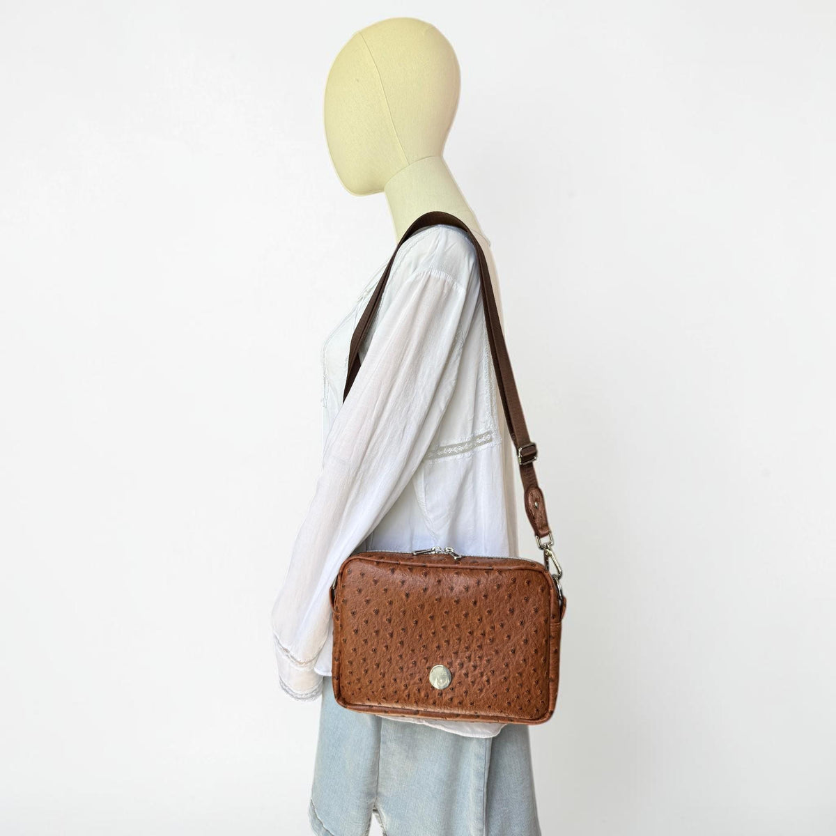 Faux Ostrich Leather Rectangular Crossbody