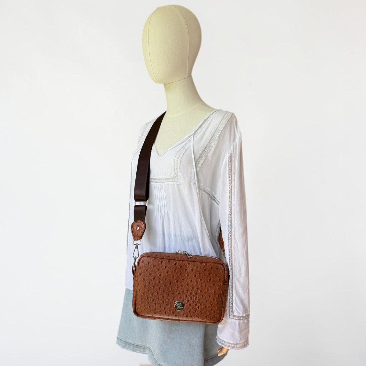 Faux Ostrich Leather Rectangular Crossbody