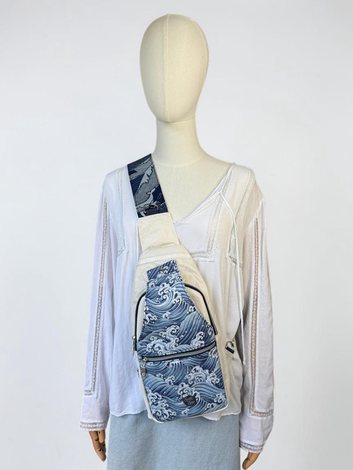 Upcycled Sailcloth with Waves Sling Bag