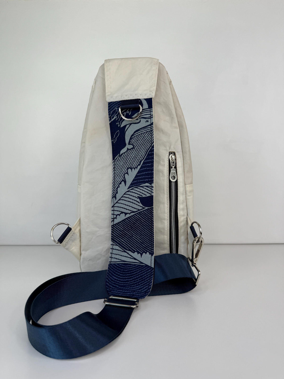 Upcycled Sailcloth with Waves Sling Bag