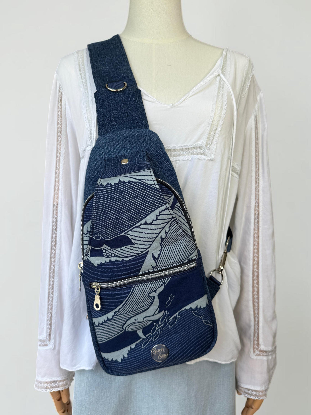 Whale Life with Denim Sling Bag