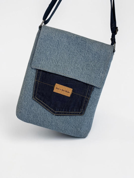 Upcycled Denim Messenger Bag With Anti-Theft Wallet