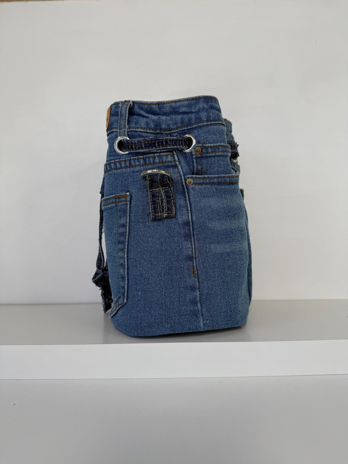 Upcycled Denim Bucket Bag Crossbody Purse