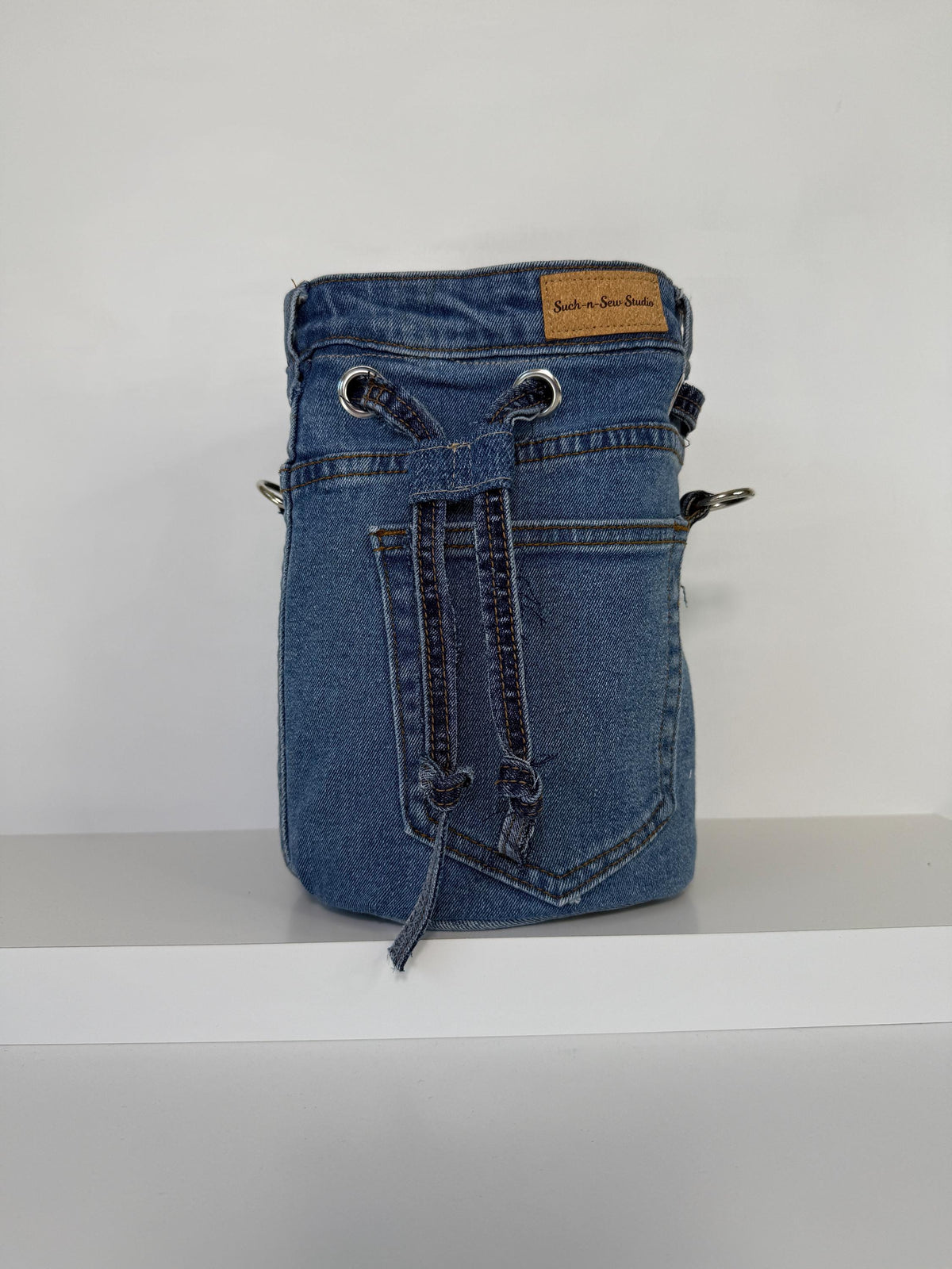 Upcycled Denim Bucket Bag Crossbody Purse