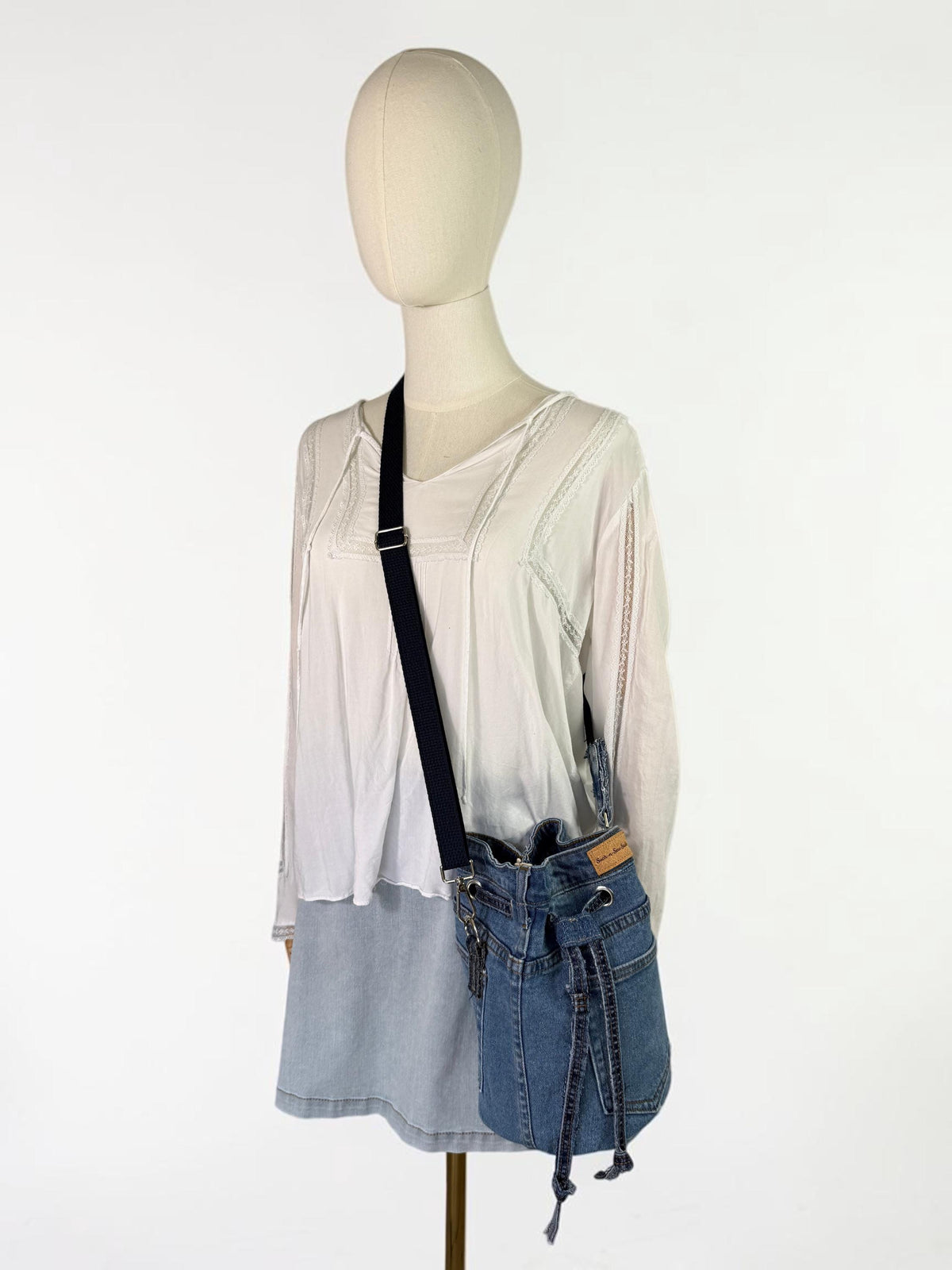 Upcycled Denim Bucket Bag Crossbody Purse