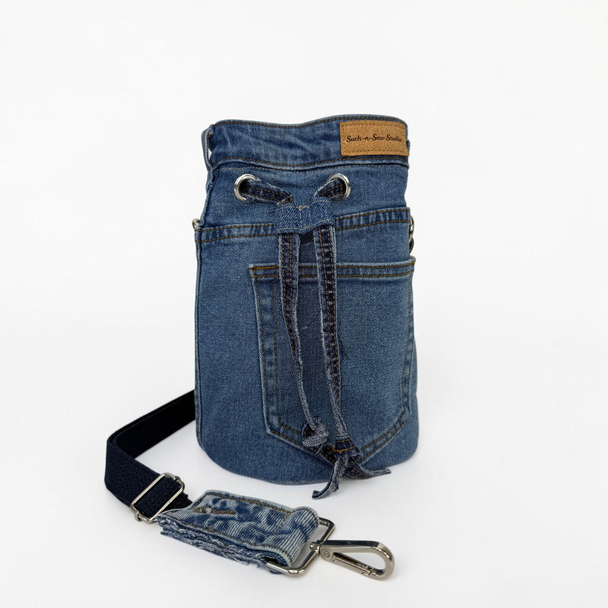Upcycled Denim Bucket Bag Crossbody Purse