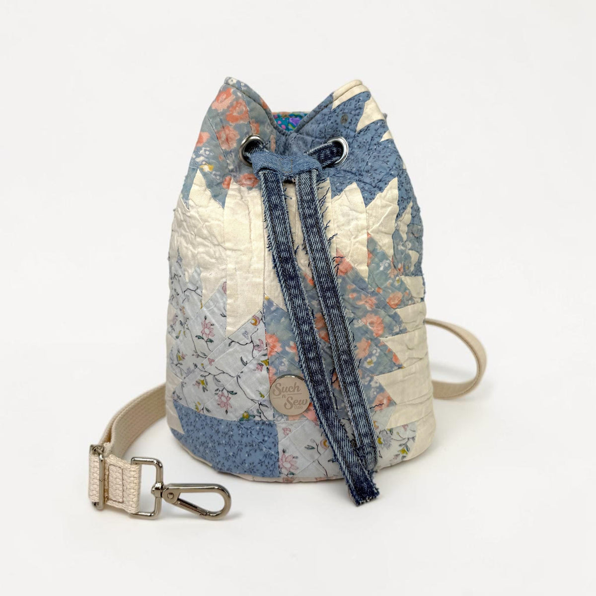 Upcycled Quilt Bucket Bag Crossbody Purse