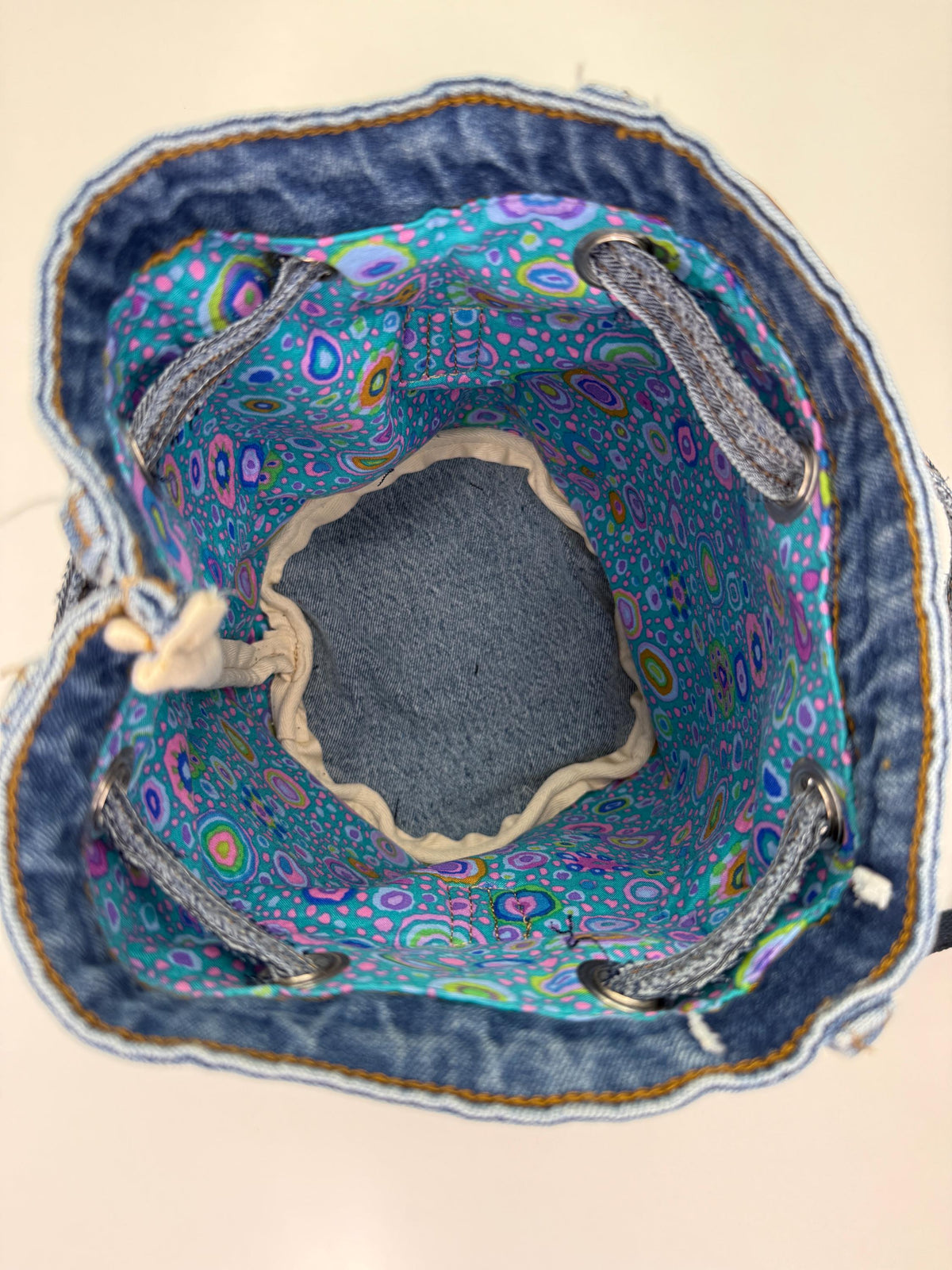 Upcycled Denim Bucket Bag Crossbody Purse
