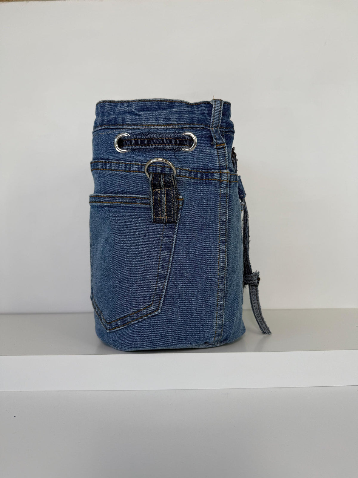 Upcycled Denim Bucket Bag Crossbody Purse