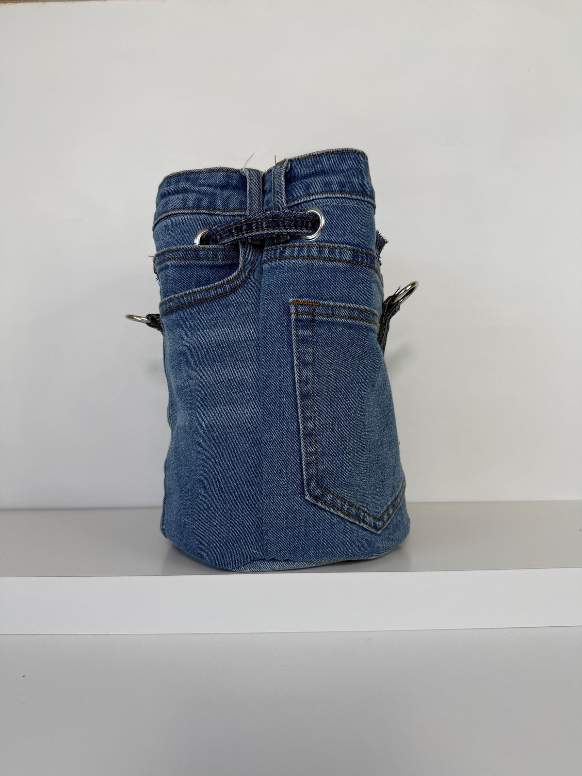 Upcycled Denim Bucket Bag Crossbody Purse