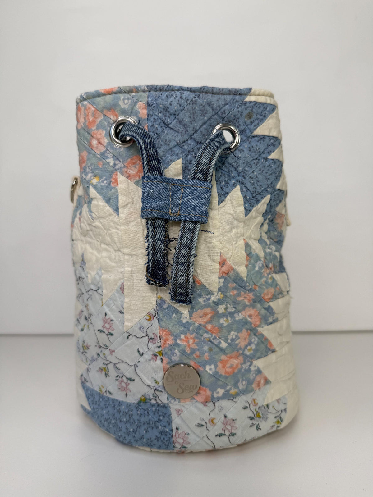 Upcycled Quilt Bucket Bag Crossbody Purse