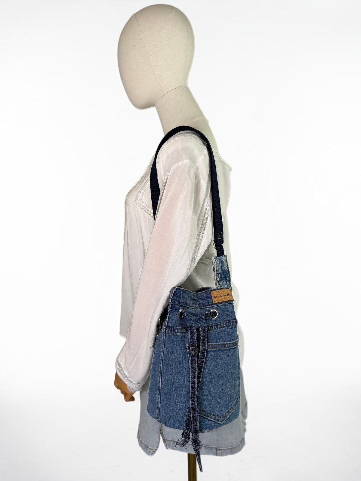 Upcycled Denim Bucket Bag Crossbody Purse