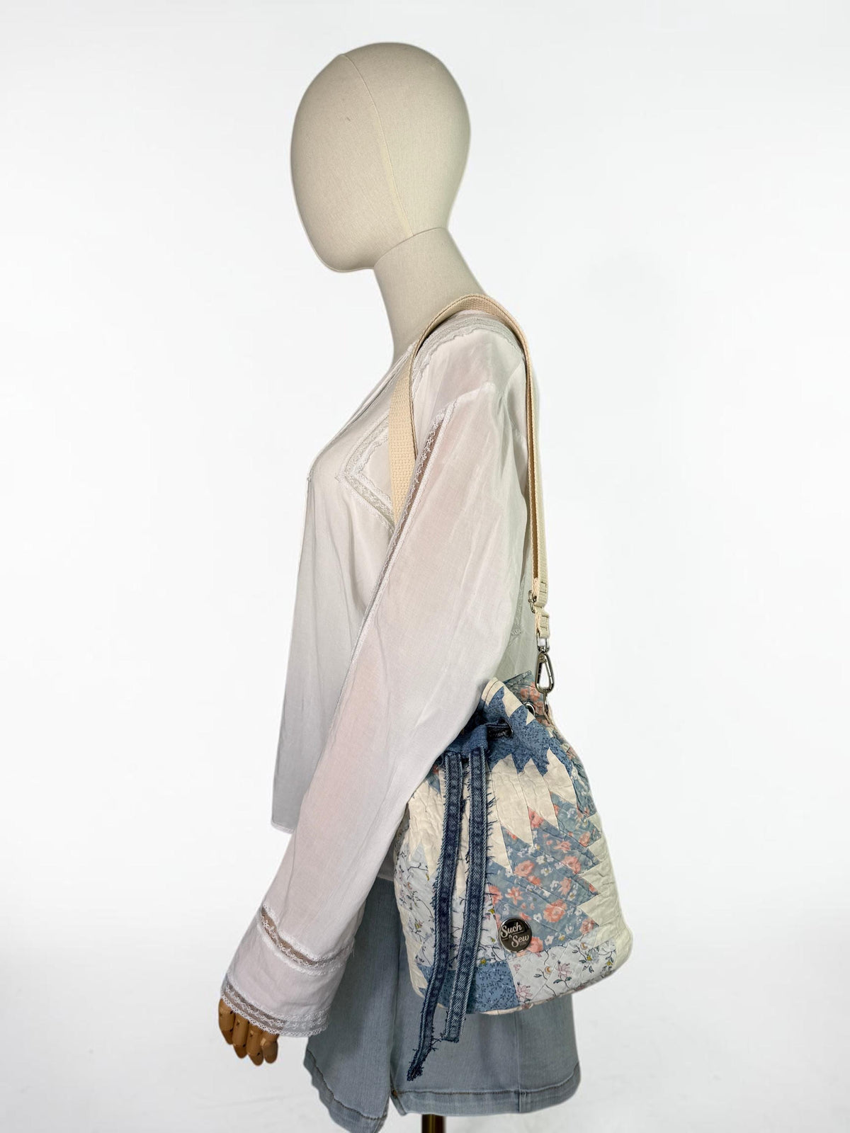 Upcycled Quilt Bucket Bag Crossbody Purse