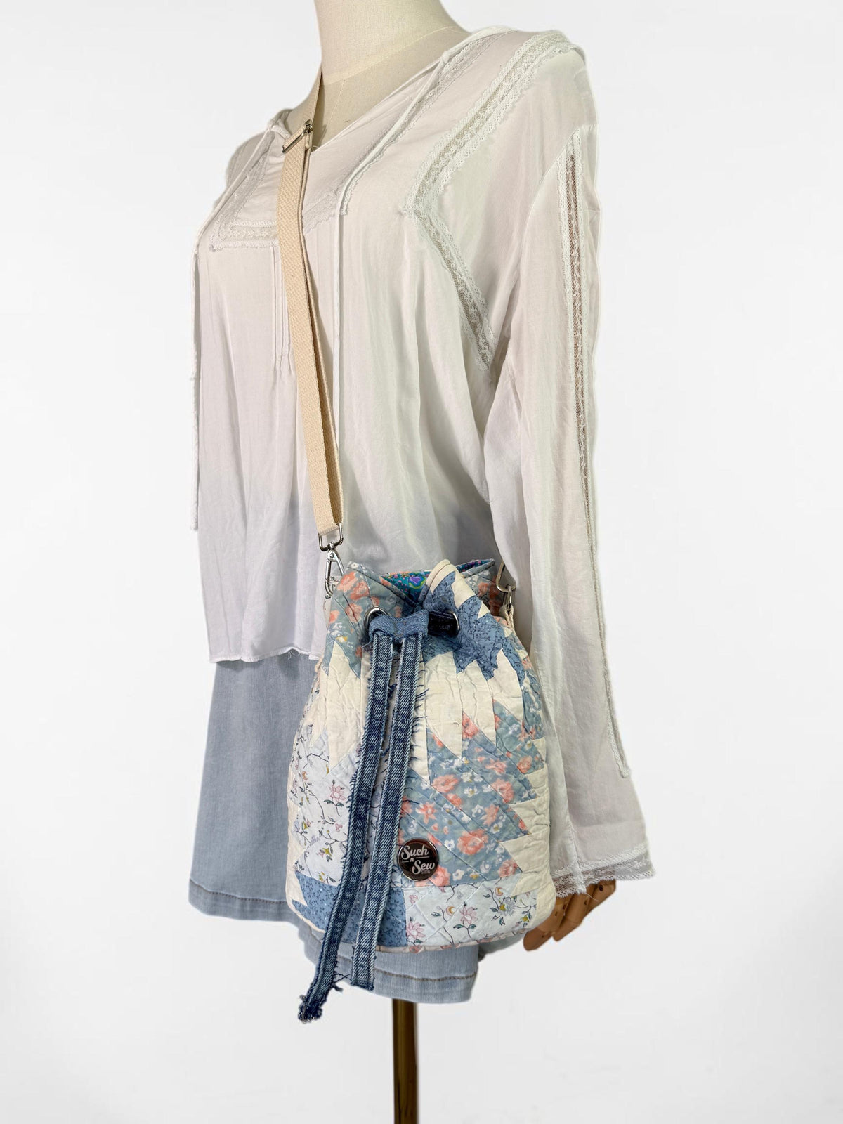 Upcycled Quilt Bucket Bag Crossbody Purse