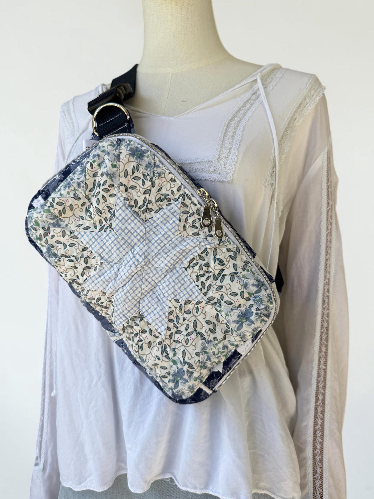 Large Upcycled Vintage Quilt Sling Bag Waist Pack