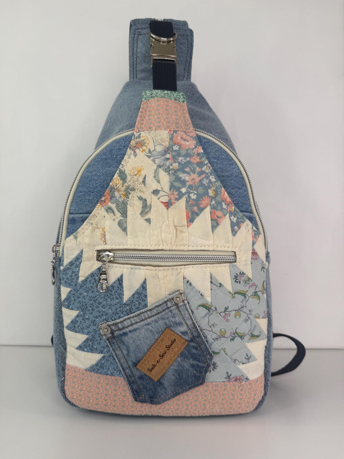 Upcycled Vintage Quilt and Denim Convertible Sling Bag to Backpack