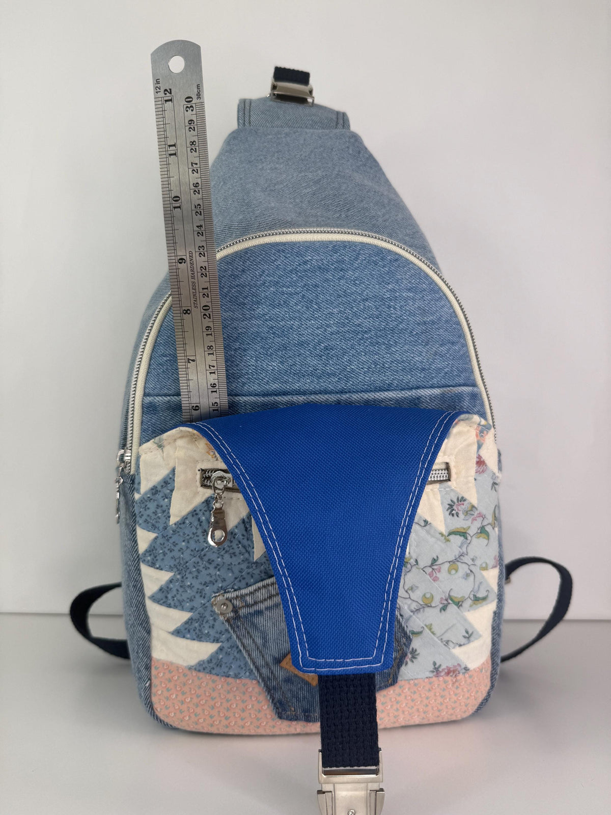 Upcycled Vintage Quilt and Denim Convertible Sling Bag to Backpack