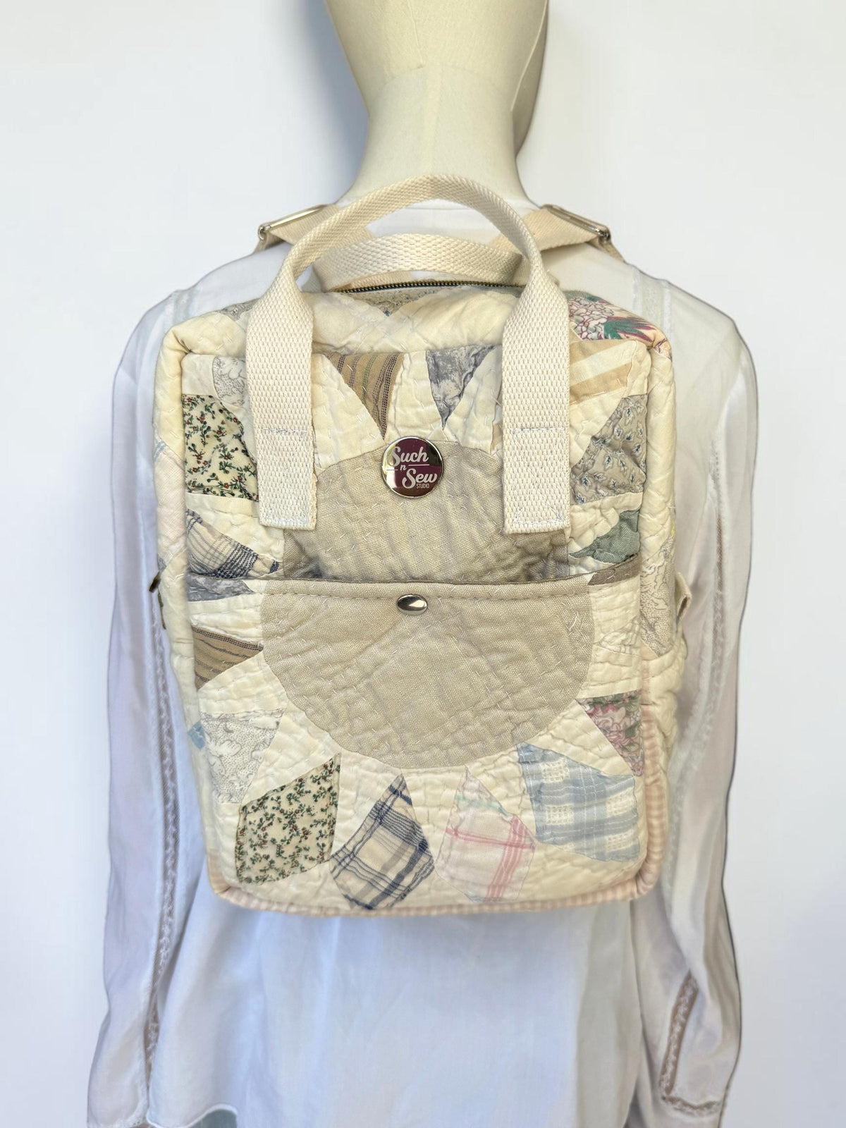 Upcycled Vintage Quilt Boxy Backpack Tote