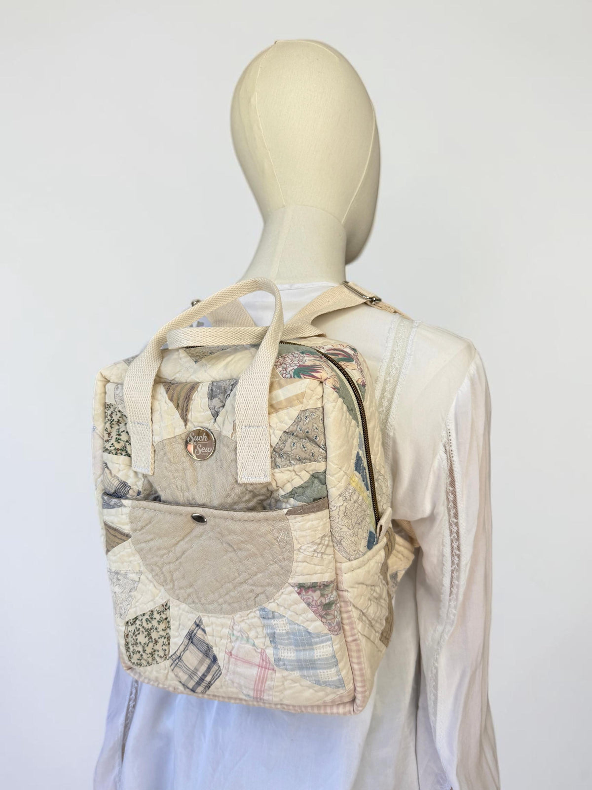 Upcycled Vintage Quilt Boxy Backpack Tote