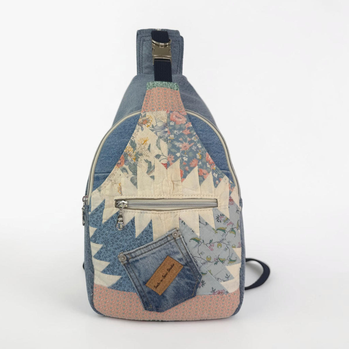Upcycled Vintage Quilt and Denim Convertible Sling Bag to Backpack