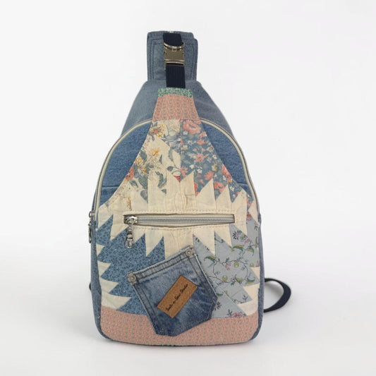Upcycled Vintage Quilt and Denim Convertible Sling Bag to Backpack